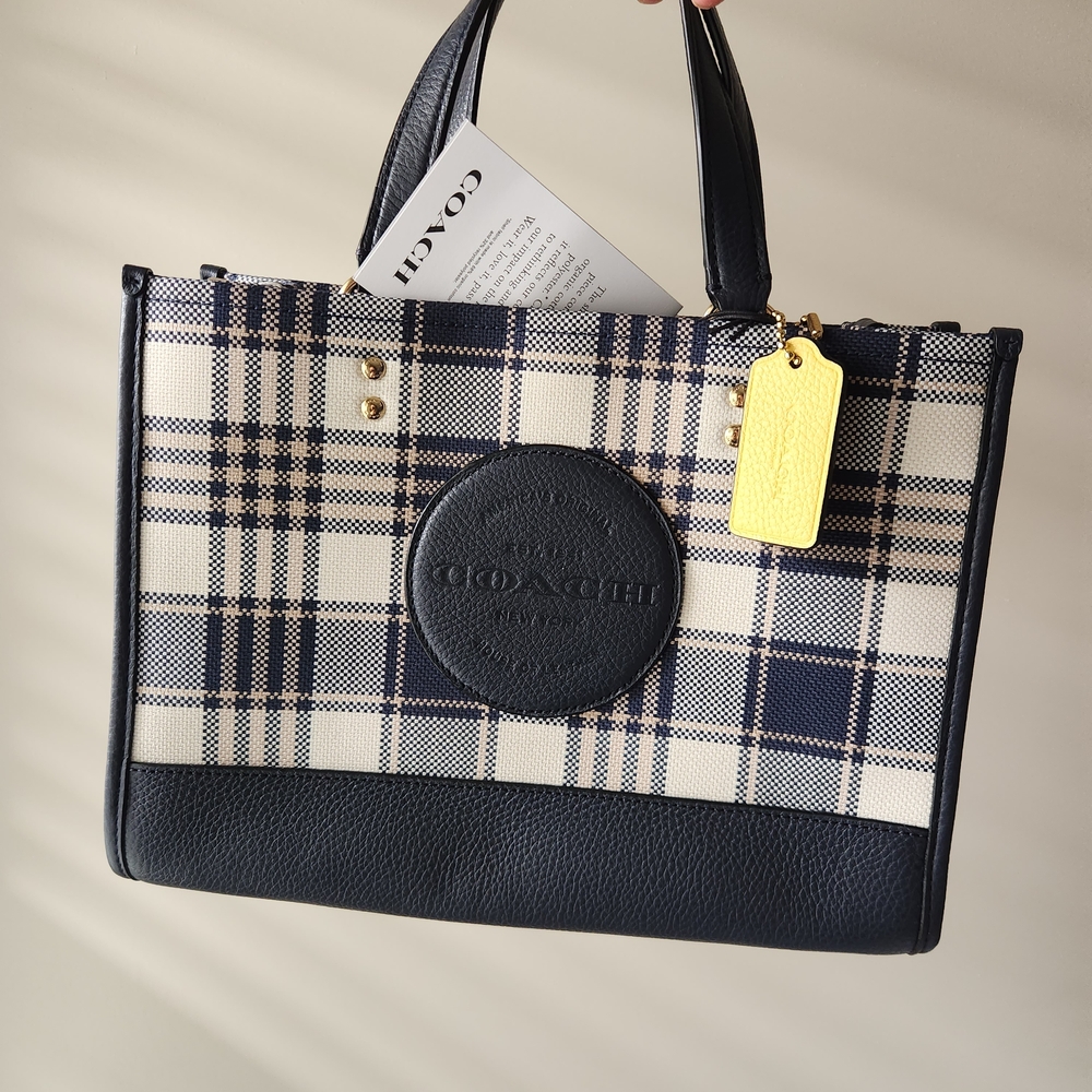 New Dempsey Carryall Tote Bag With Garden Plaid Print And Coach Patch $428